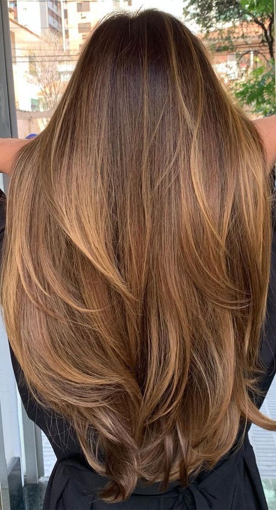 Balayage caramel cheveux bruns