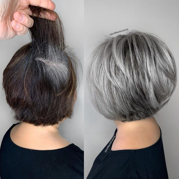 Transition cheveux gris femme