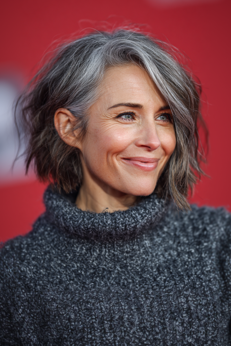 Transition cheveux gris femme